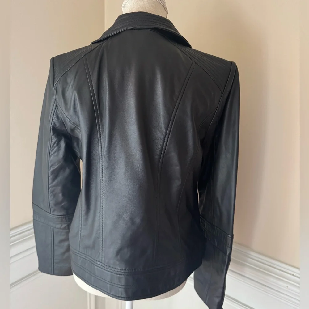 Brand New Women's Black Leather Moto Jacket - Picture 10 of 12